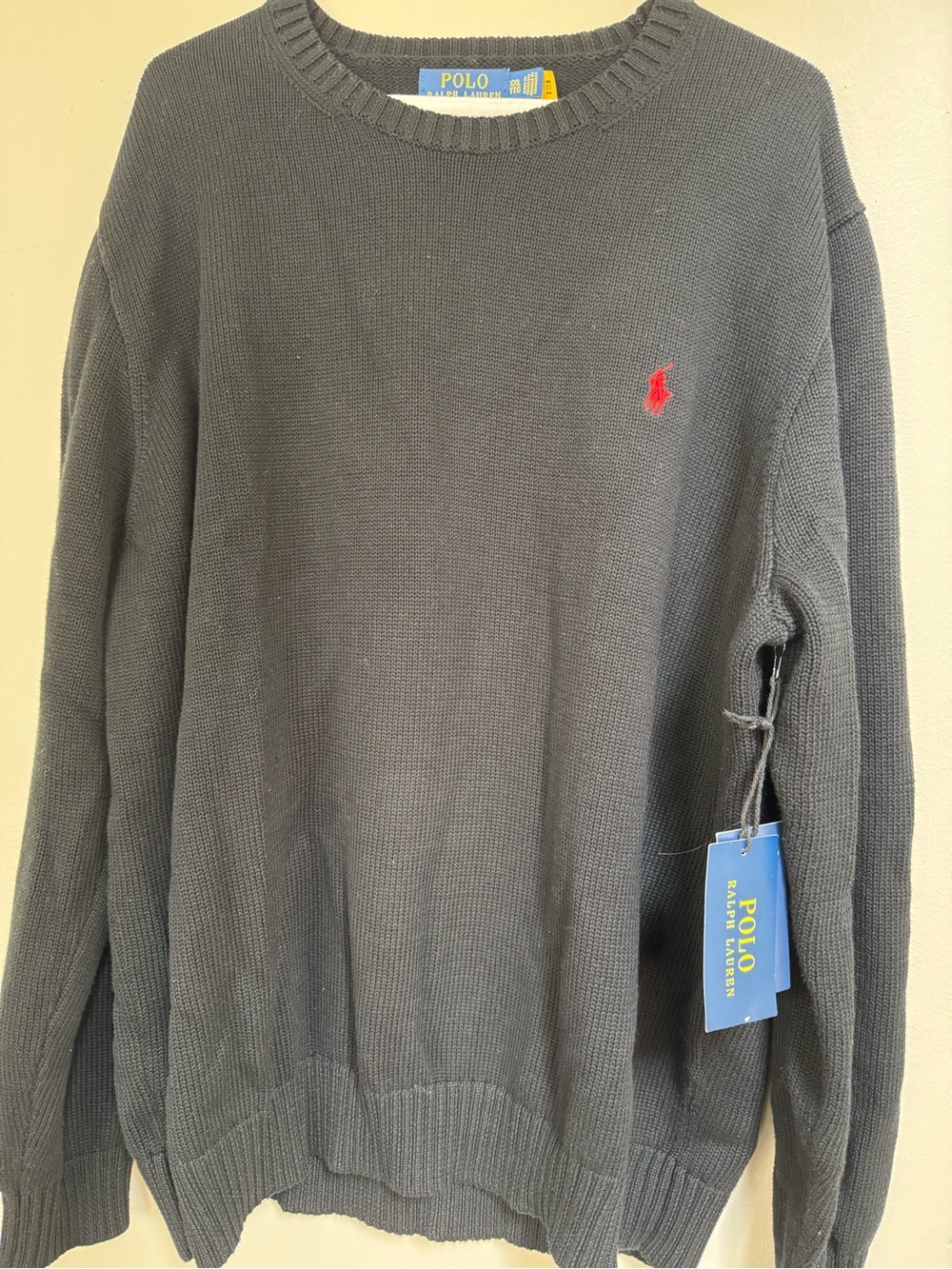Polo by Ralph Lauren Black Crewneck Sweater with Red Pony